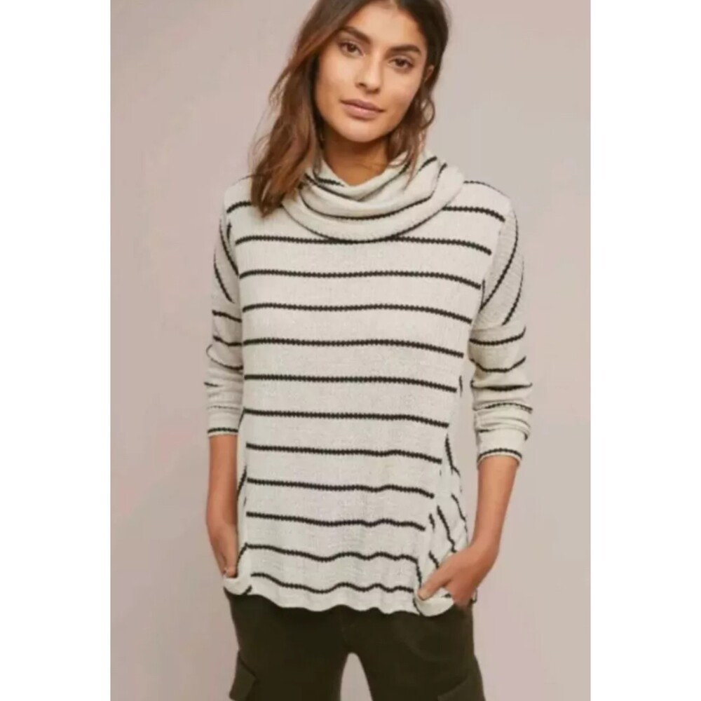 Anthropologie eri + Ali Striped Waffled Cowl Neck Sweater XSP VGUC